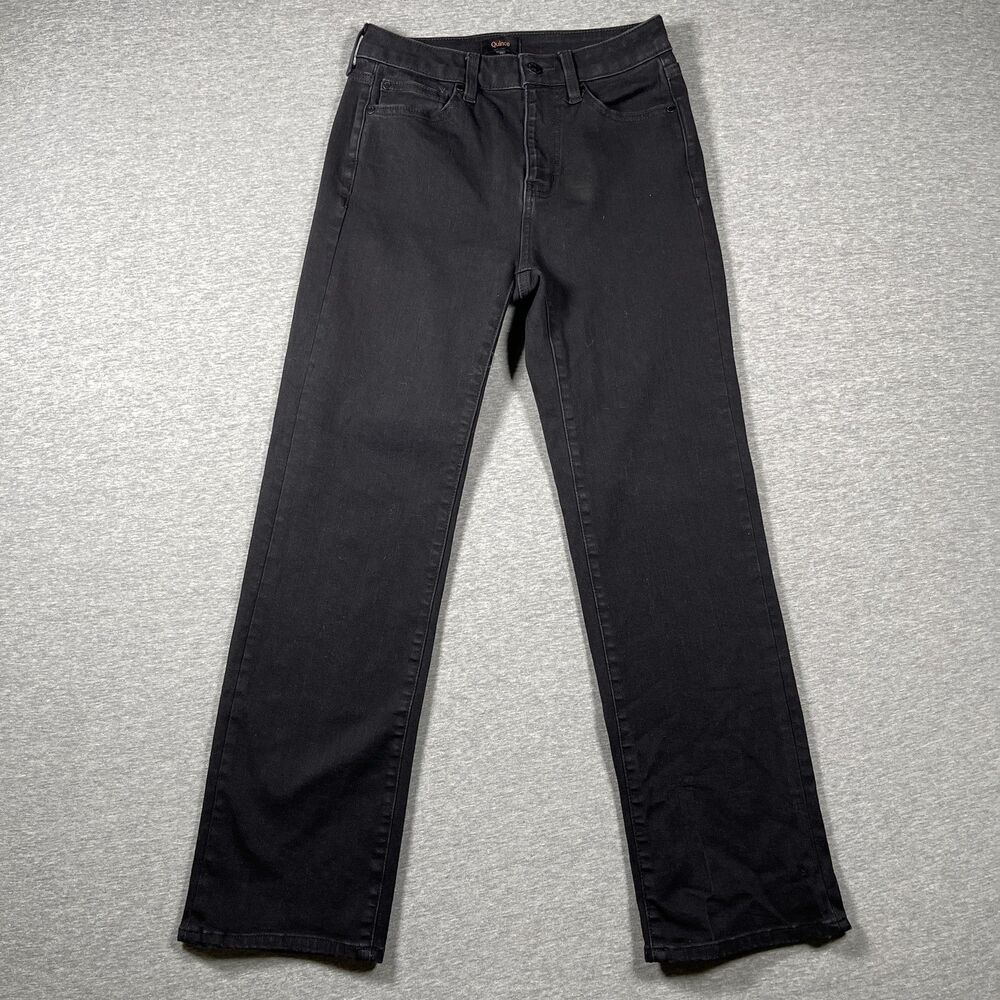 Quince Pants Womens 27 Black Denim Slim Straight Stretch Pockets Zip Front